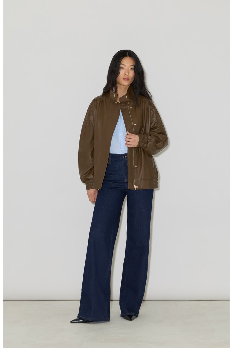 Oversize Leather Bomber Jacket, Alternate, color, ESPRESSO