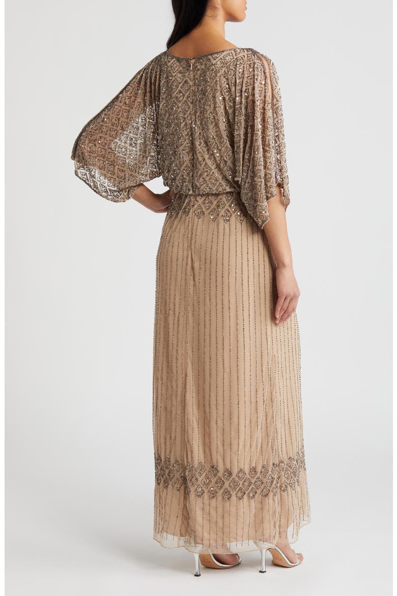 Diamond Motif Mesh Blouson Gown, Alternate, color, ROSE