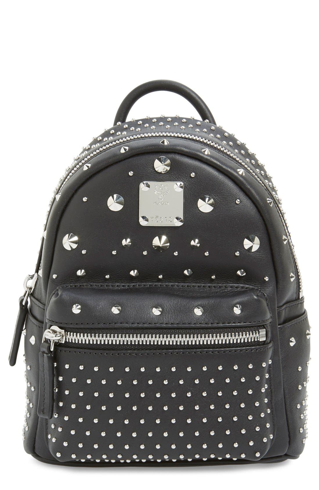 MCM 'X-Mini Stark - Bebe Boo' Studded Leather Backpack, Main, color, 