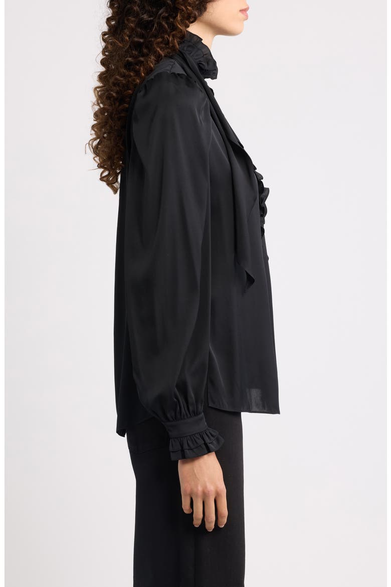 North Tie Neck Silk Blend Blouse, Alternate, color, BLACK