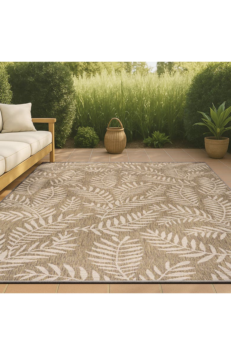JONATHAN Y Nevis Palm Frond Indoor/Outdoor Area Rug, Alternate, color, Brown/Beige