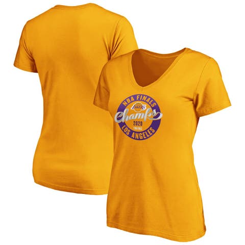 Women's Fanatics Branded Gold Los Angeles Lakers 2020 NBA Finals Champions Zone Laces V-Neck T-Shirt