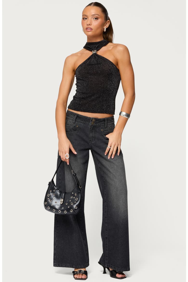 Nalia Ring Glitter Knit Sleeveless Sweater, Alternate, color, BLACK