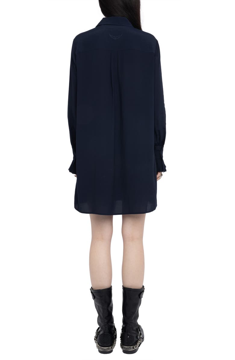 Zadig & Voltaire Rhelyne Ruffle Long Sleeve Shirtdress, Alternate, color, Encre