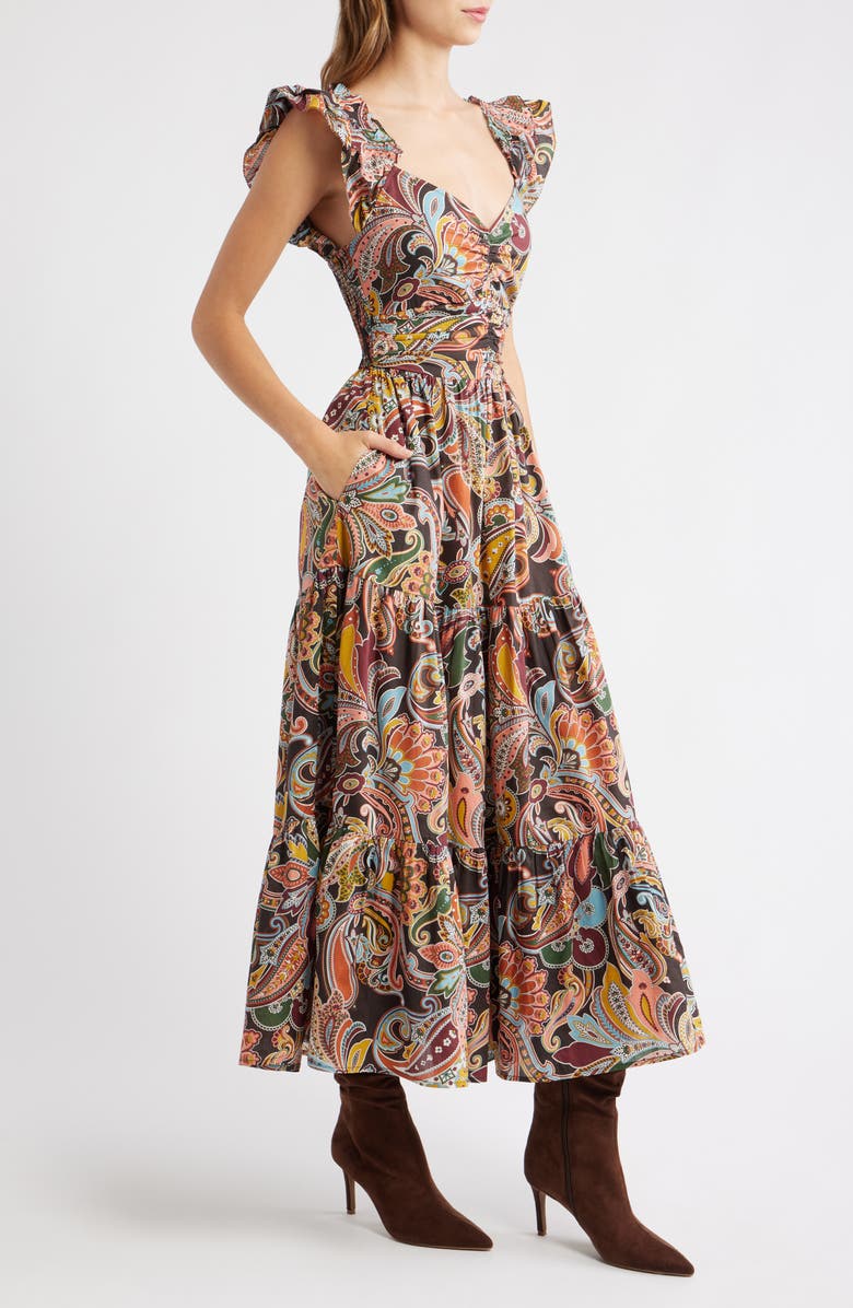 LOVE THE LABEL Lindsey Print Ruffle Maxi Dress, Alternate, color, Paisley Fanfare Liberty Print