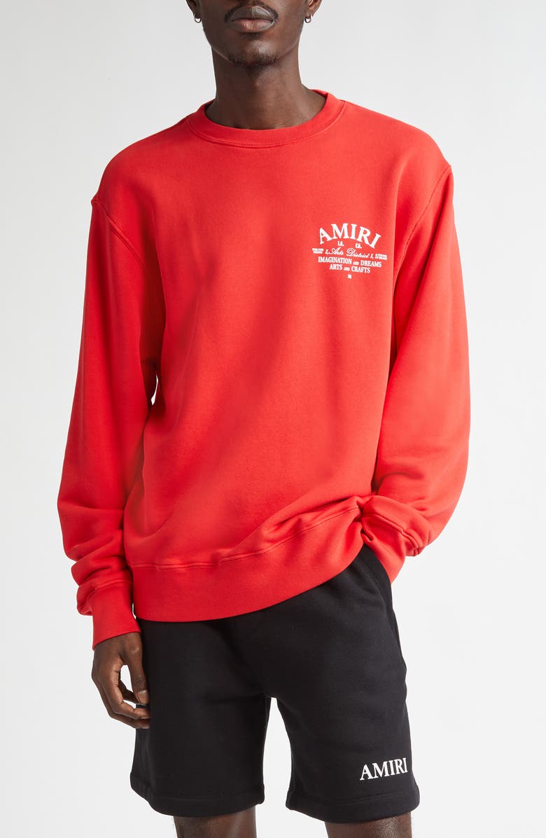 AMIRI Arts District Cotton Crewneck Graphic Sweatshirt, Main, color, Red