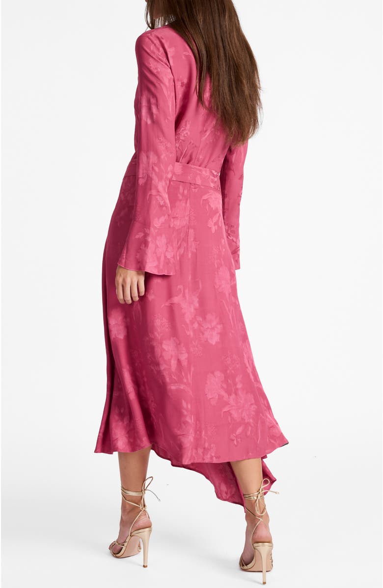 Santorelli Rachel Long Sleeve Asymmetric Midi Dress in Floral Jacquard, Alternate, color, Crushed Berry