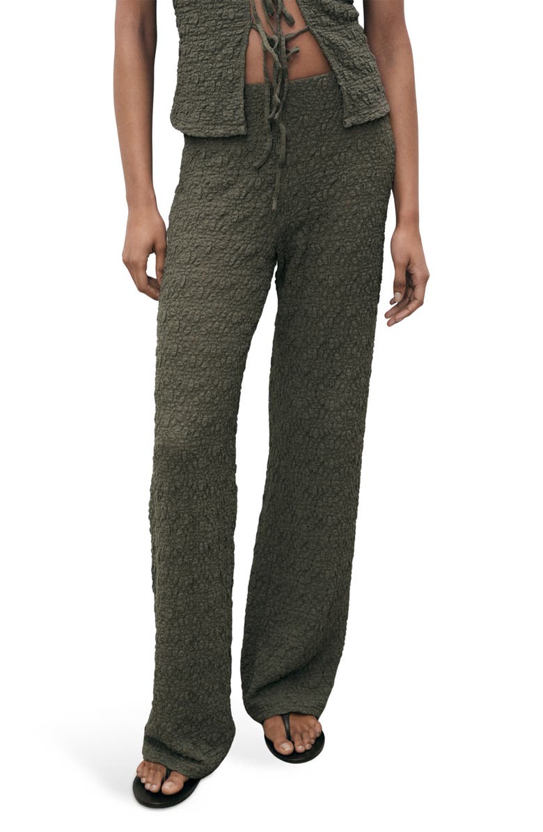 MANGO Straight Leg Textured Cotton Blend Pants, Main, color, 