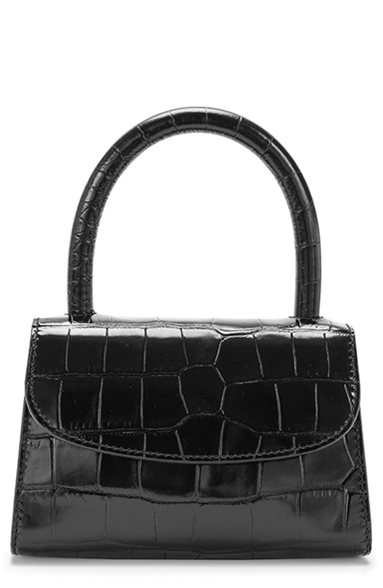 By Far Mini Croc Embossed Leather Top Handle Bag, Main, color, 