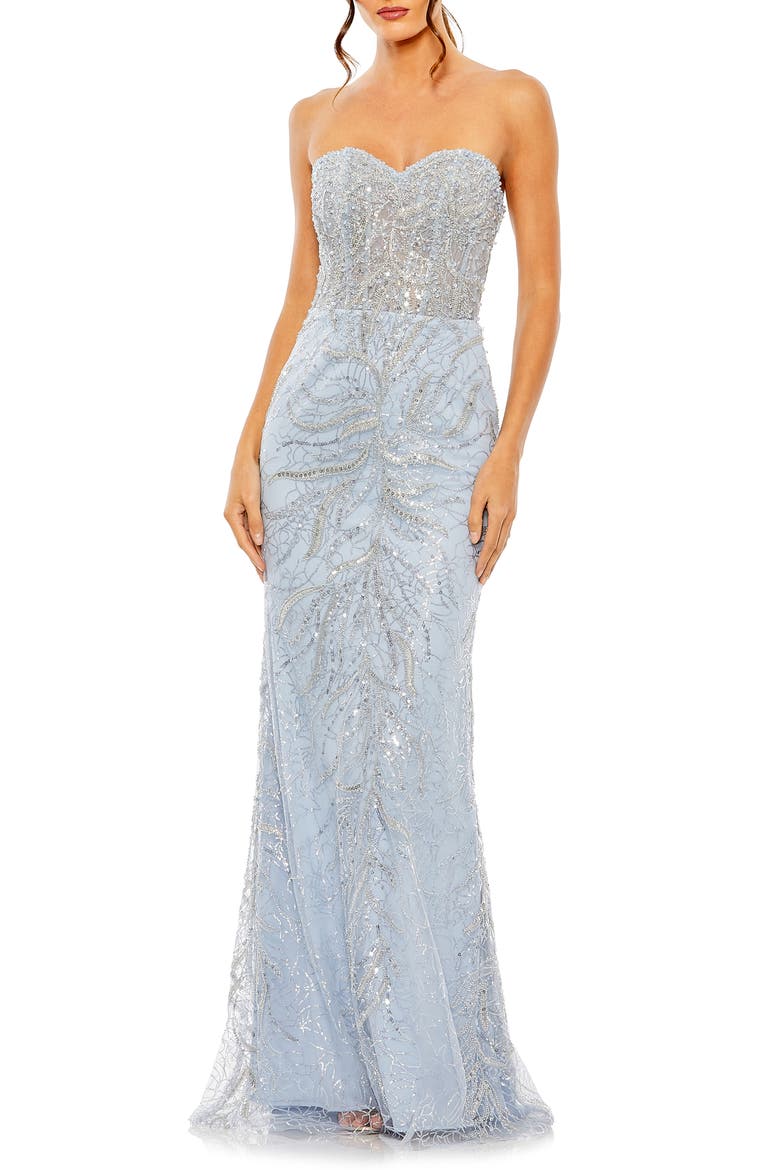 Strapless Rhinestone Embellished Trumpet Gown, Main, color, POWDER BLUE