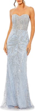 Mac Duggal Strapless Rhinestone Embellished Trumpet Gown