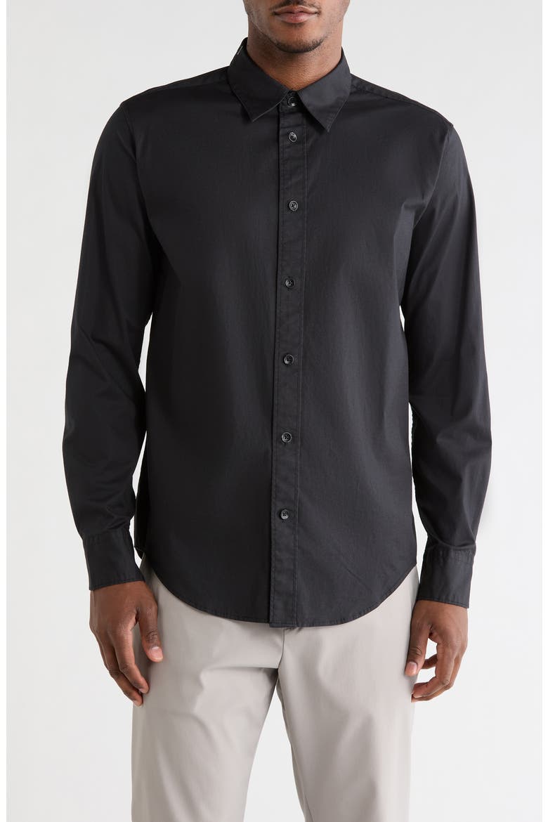 Zane Stretch Cotton Button-Up Shirt, Main, color, BLACK