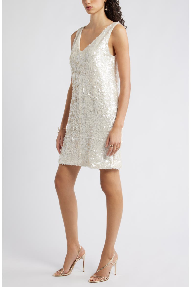 Sequin V-Neck Shift Minidress, Alternate, color, IVORY SEQUIN