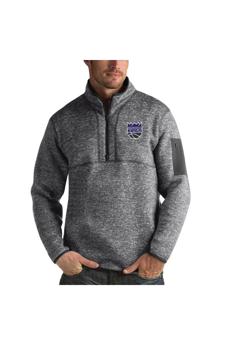 ANTIGUA Men's Antigua Heathered Black Sacramento Kings Fortune 1/2-Zip Pullover Jacket, Alternate, color, Heather Black