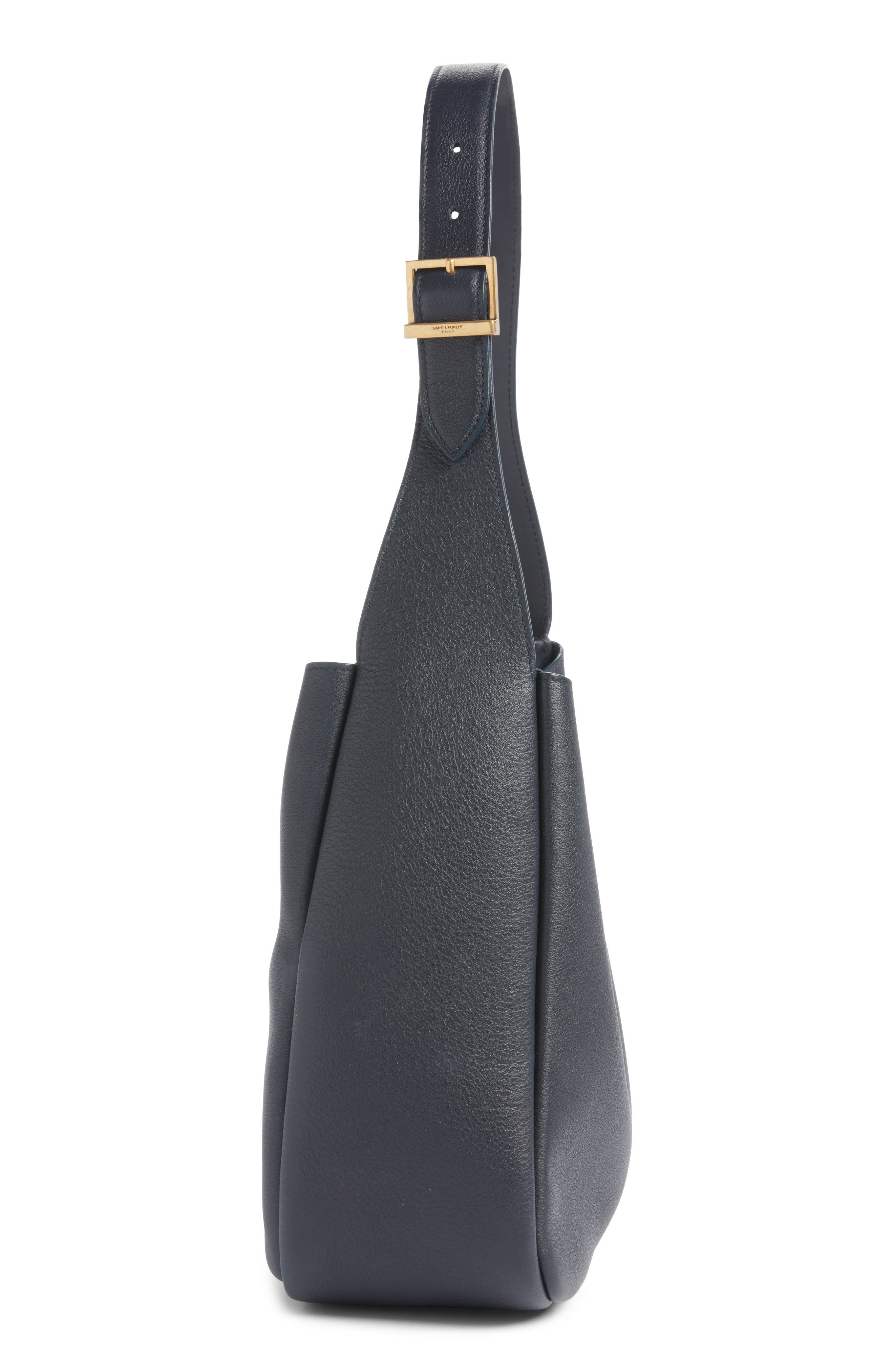 Saint Laurent Small Le 5 à 7 Leather Hobo, Alternate, color, Bleu Abysse