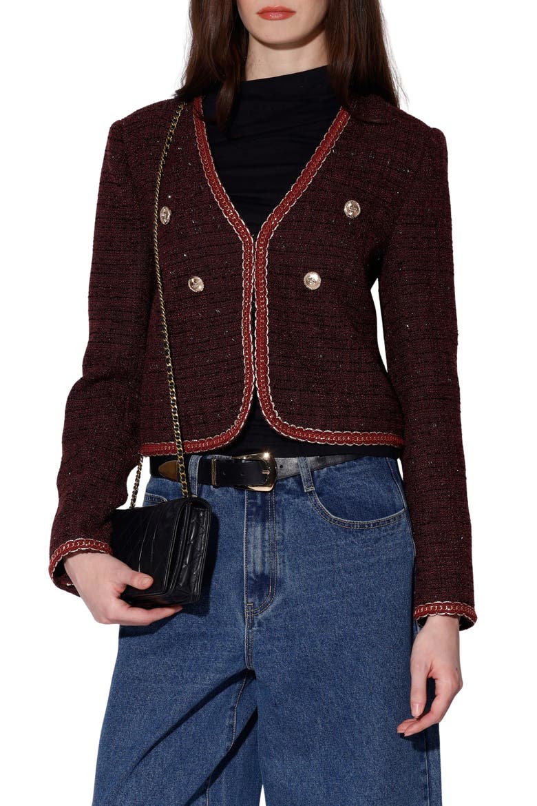 Elodie Tweed Jacket, Main, color, BORDEAUX TWEED