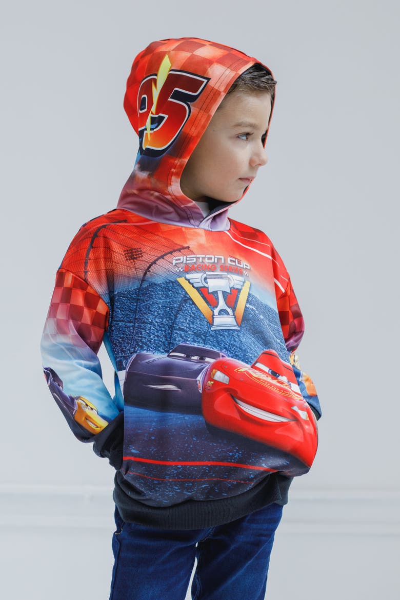 Lightning McQueen Cars Sublimated Pullover Hoodie, Alternate, color, Red