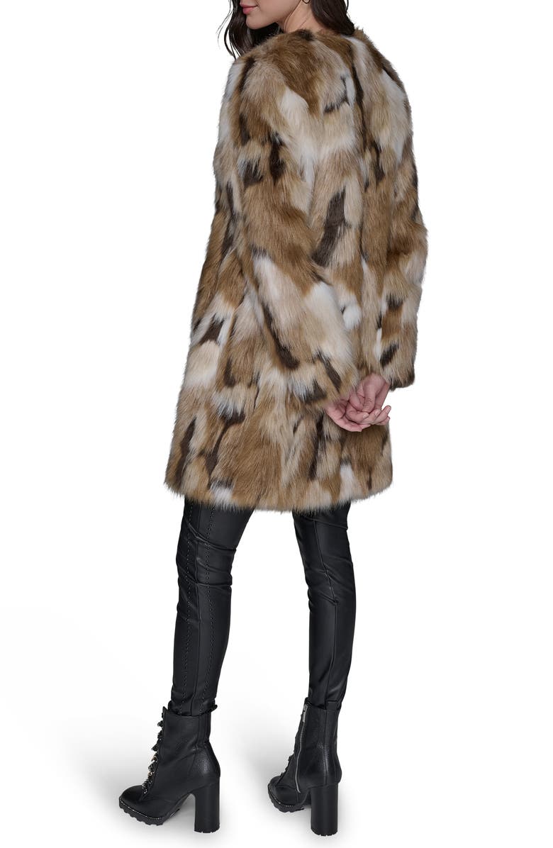 KARL LAGERFELD PARIS Collarless Faux Fur Jacket, Alternate, color, Beige Multi