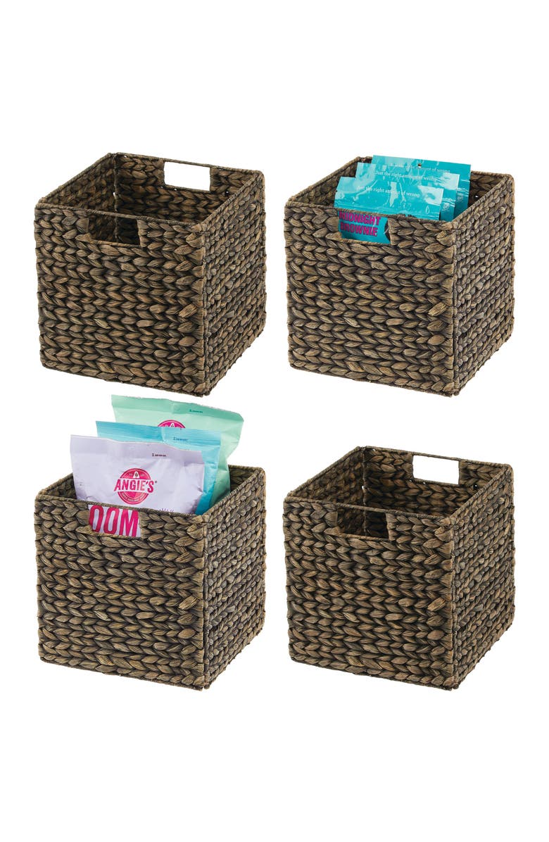 mDesign Woven Hyacinth Kitchen Basket Organizer with Handles - 4 Pack, Main, color, Black Wash