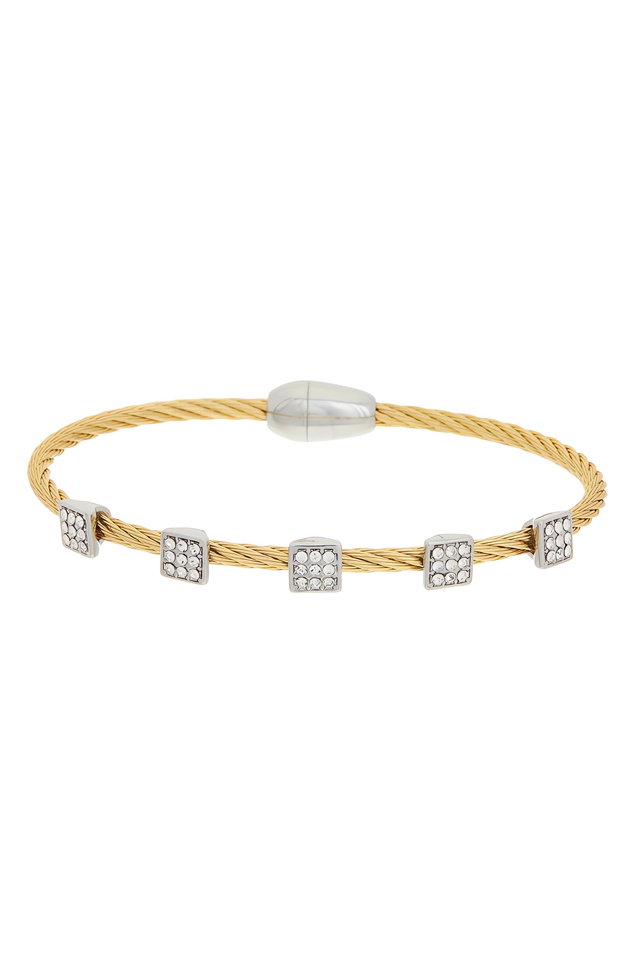 Juvell Pavé Cubic Zirconia Station Cable Bangle Bracelet