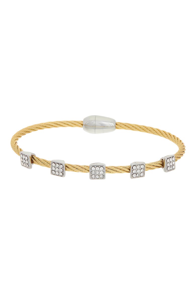 Pavé Cubic Zirconia Station Cable Bangle Bracelet, Main, color, TWO TONE