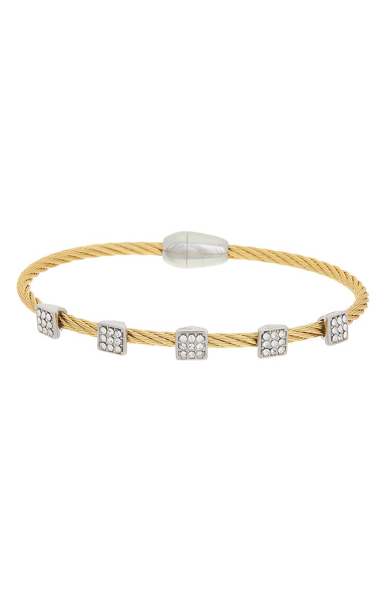Juvell Pavé Cubic Zirconia Station Cable Bangle Bracelet, Main, color, Two Tone