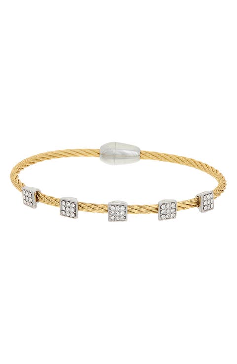 Pavé Cubic Zirconia Station Cable Bangle Bracelet