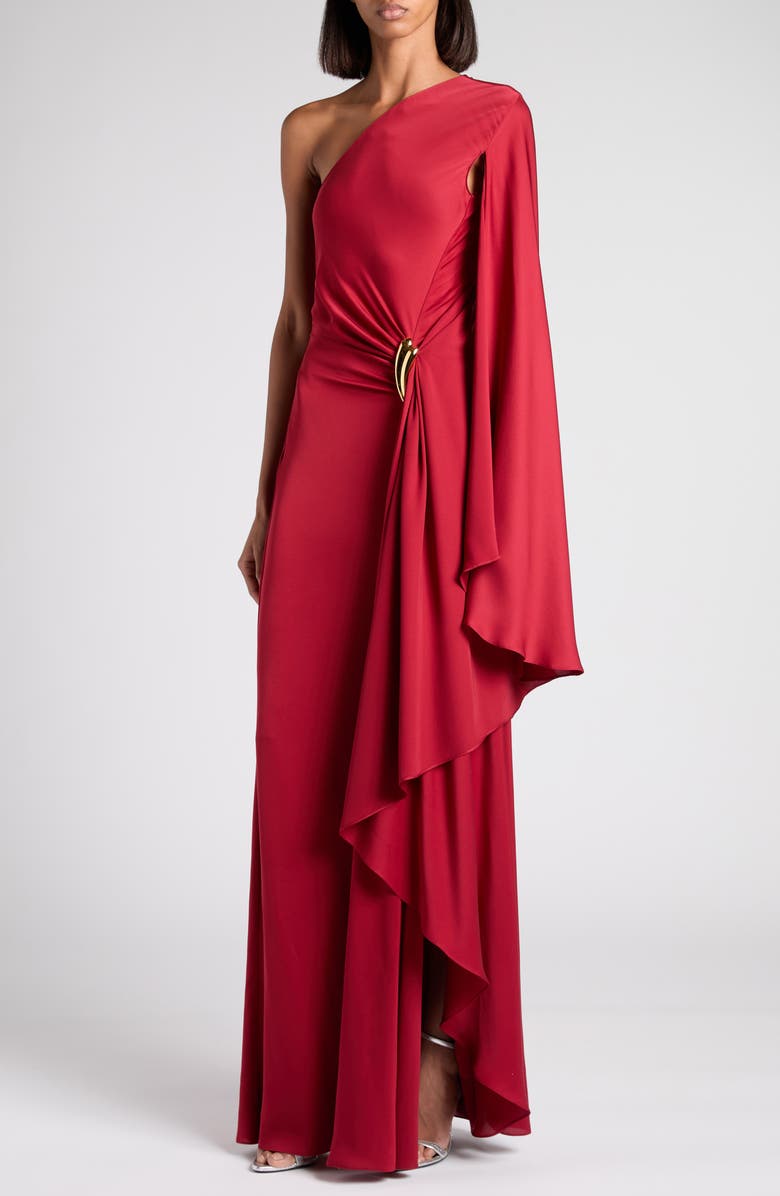 TOM FORD One-Shoulder Belt Detail Silk Satin Gown, Alternate, color, Er402 Crimson