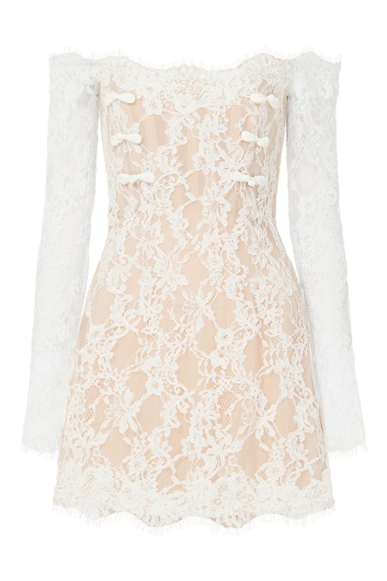 Rachael Off the Shoulder Lace Minidress, Alternate, color, WHITE