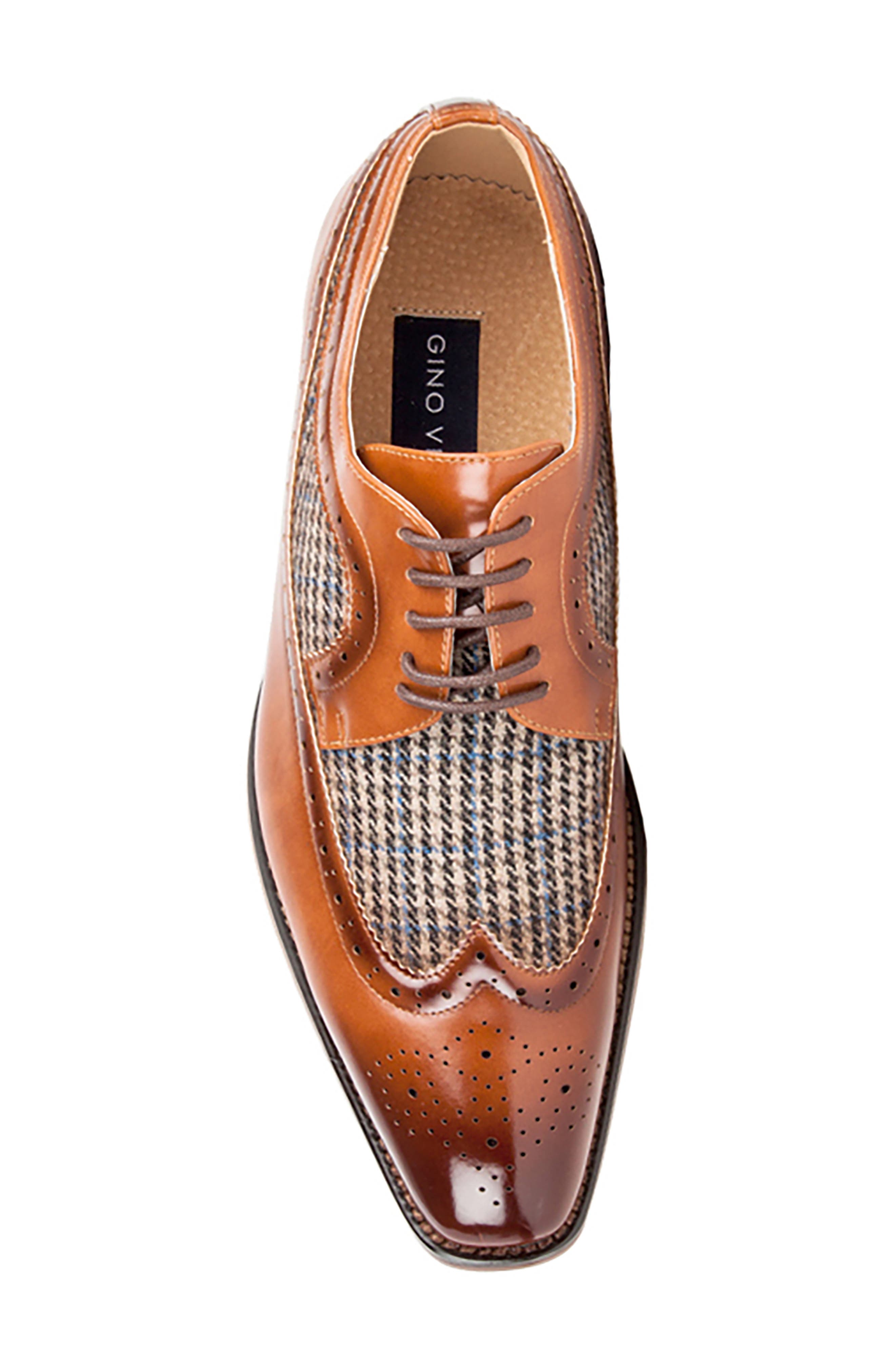 Houndstooth Wingtip Derby, Alternate, color, BROWN