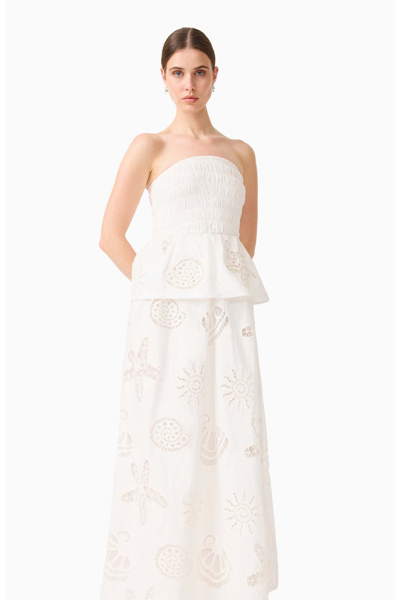 Shell Broderie Strapless Gown, Alternate, color, WHITE