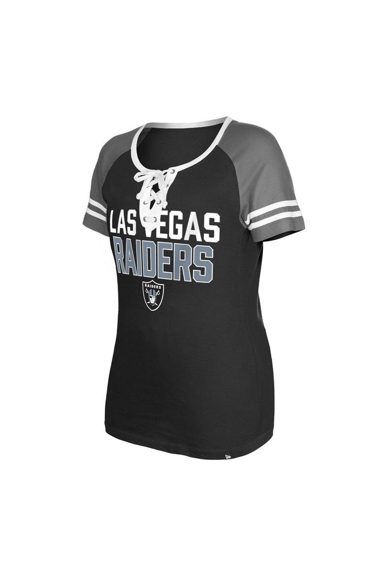 Women's New Era  Black Las Vegas Raiders Raglan Lace-Up T-Shirt, Alternate, color, Black