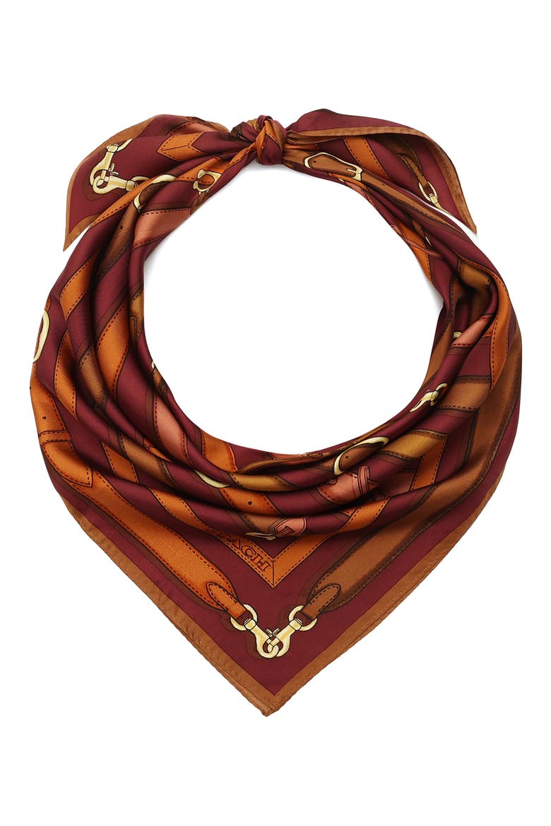 Multi Belt Print Silk Square Scarf, Alternate, color, DARK WINE/ MULTI