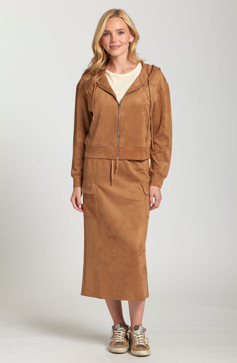 APNY Stretch Faux Suede Hoodie, Alternate, color, Caramel