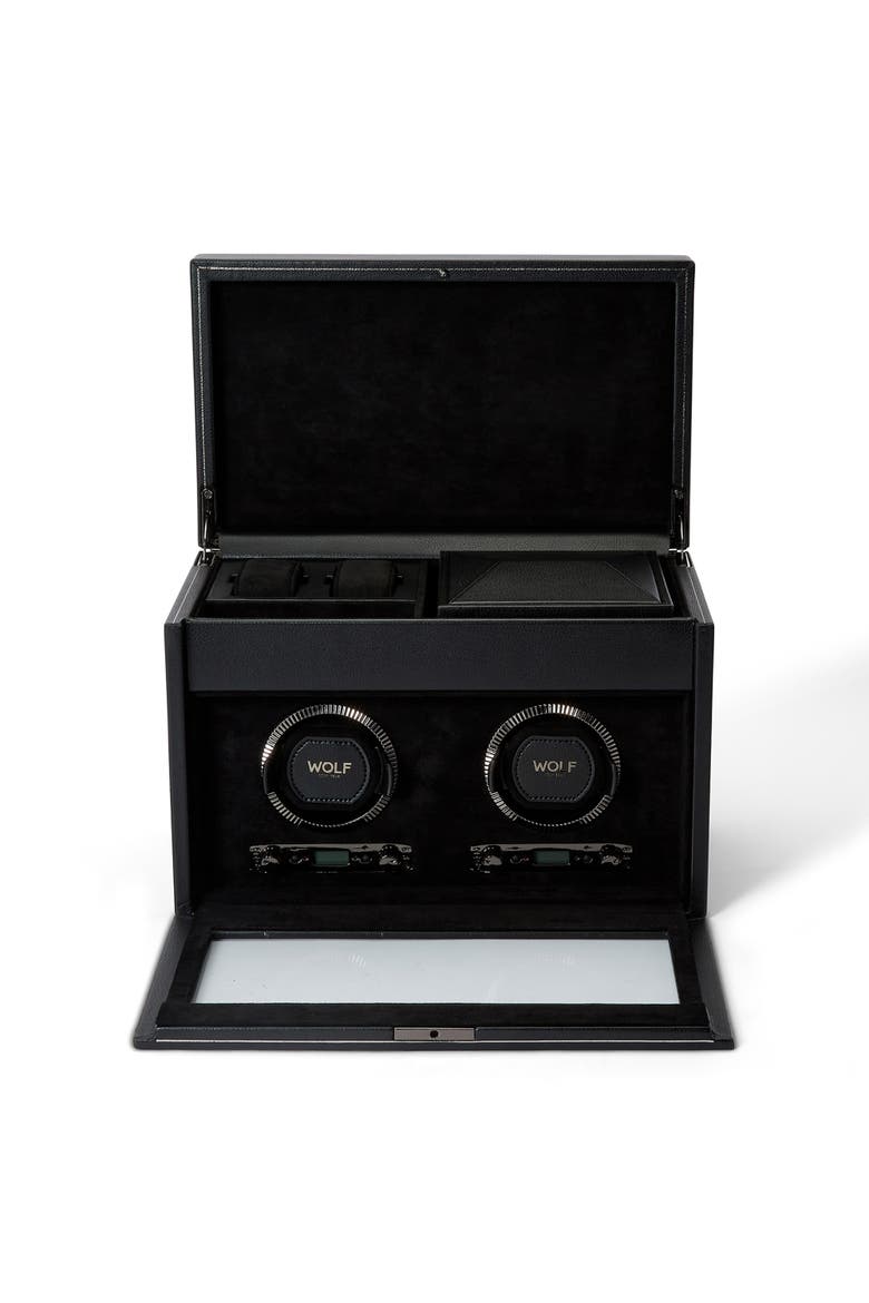 British Racing Double Watch Winder with Storage, Alternate, color, Black