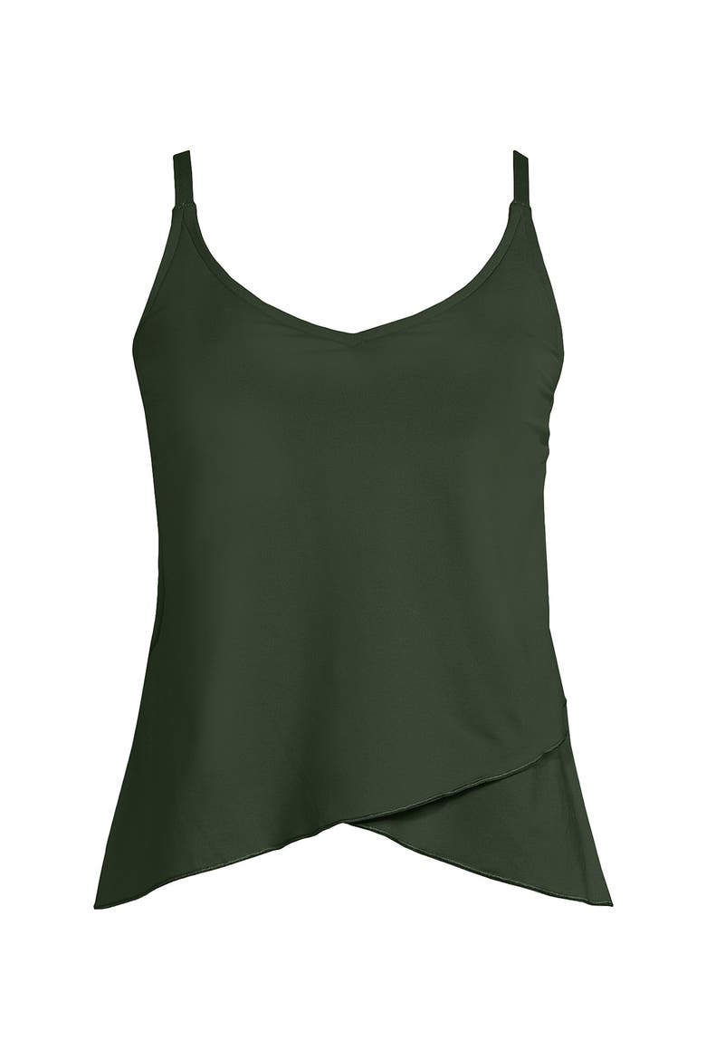 D-Cup Chlorine Resistant V-Neck Tulip Hem Tankini Swimsuit Top with Adjustable Straps, Alternate, color, Rich Olive Green