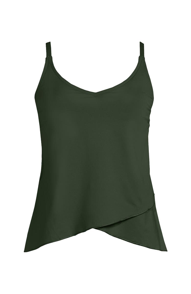 Lands' End D-Cup Chlorine Resistant V-Neck Tulip Hem Tankini Swimsuit Top with Adjustable Straps, Alternate, color, Rich Olive Green