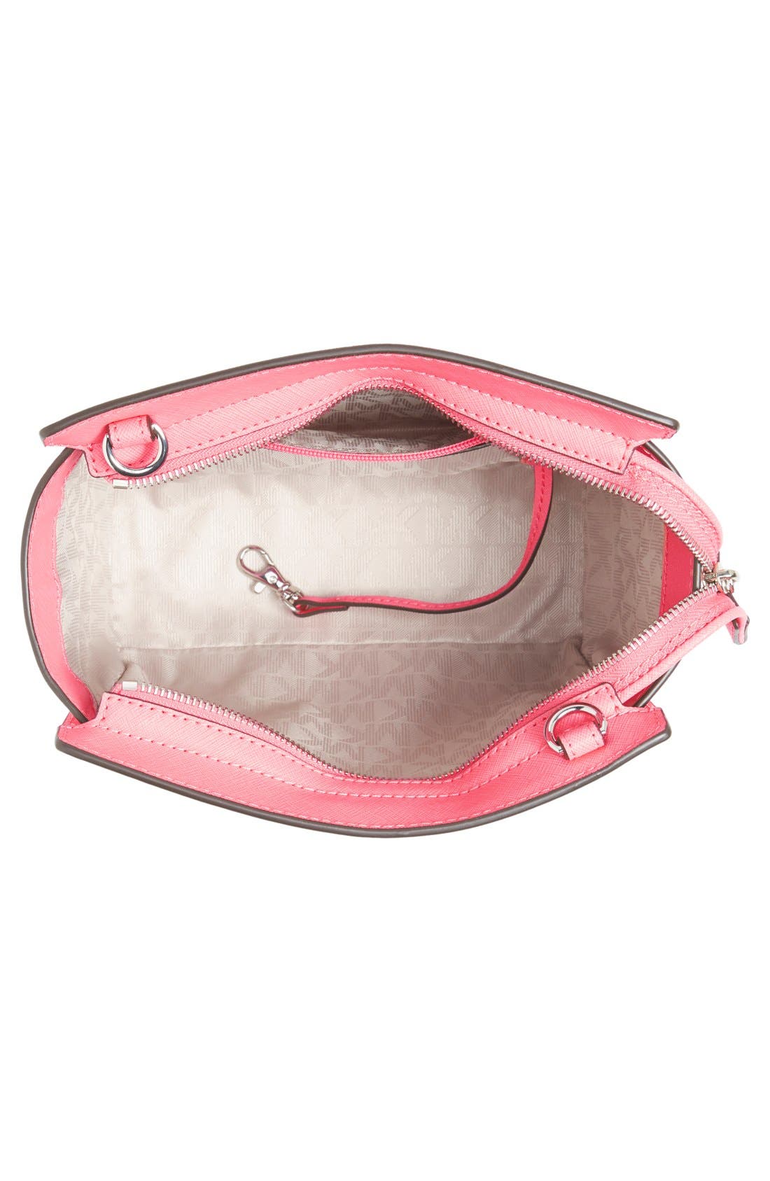 'Medium Selma' Saffiano Leather Crossbody Bag, Alternate, color, CORAL/ SILVER