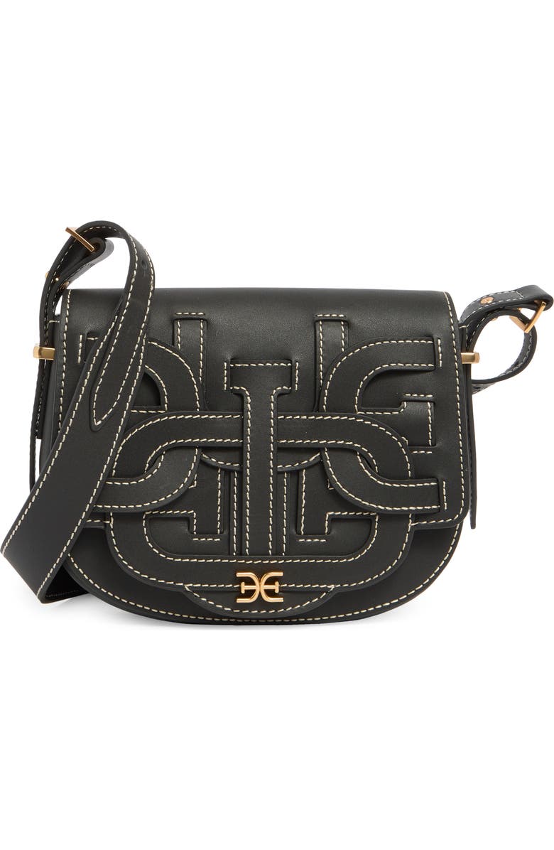 Sam Edelman Small Bay Leather Saddle Crossbody Bag, Main, color, Black