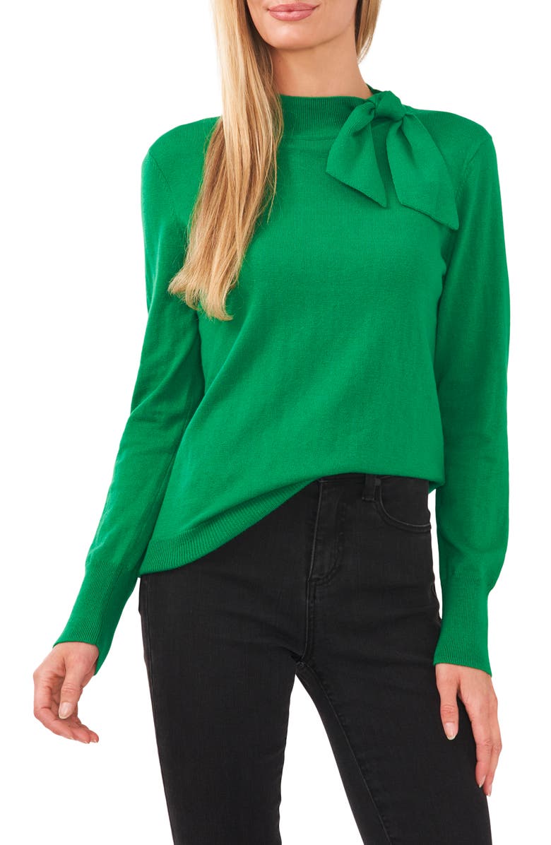 CeCe Tie Mock Neck Cotton Blend Sweater, Main, color,