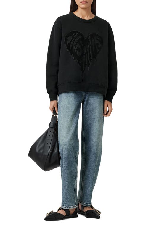Allsaints Womens Black Trip Piper Crewneck Logo-motif Cotton Sweatshirt Xs In Black
