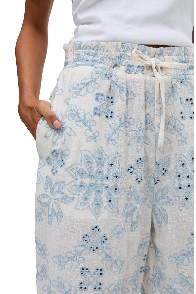 Cherice Wide leg All Over Embroidered Trouser, Alternate, color, Cream