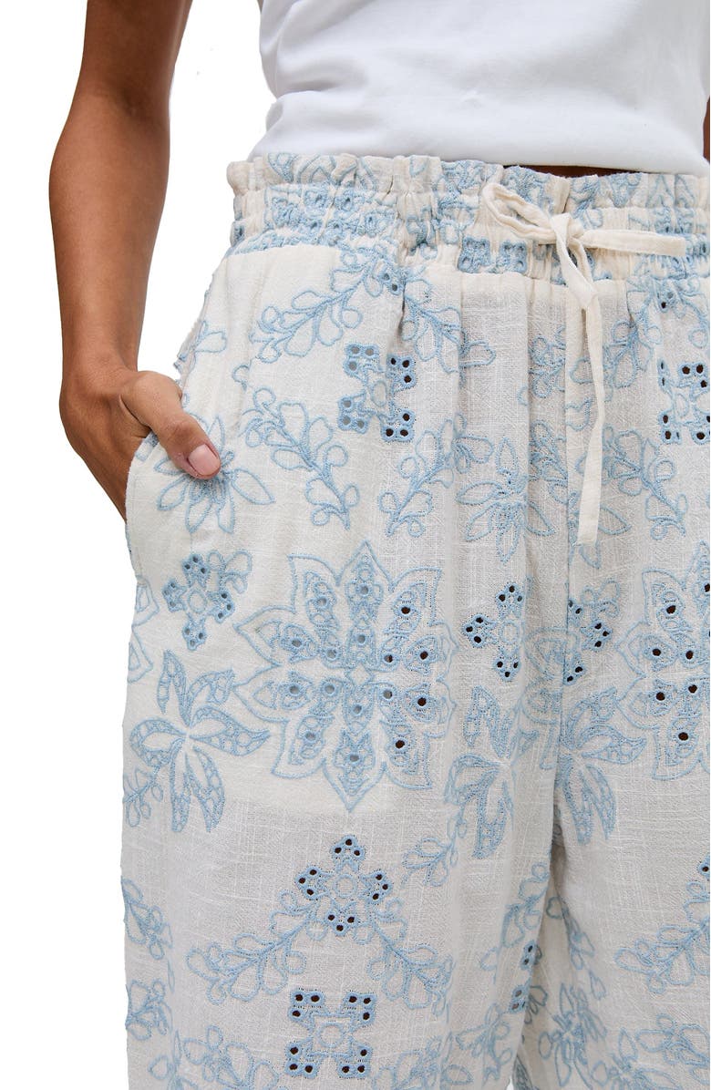 Raffya Cherice Wide leg All Over Embroidered Trouser, Alternate, color, Cream