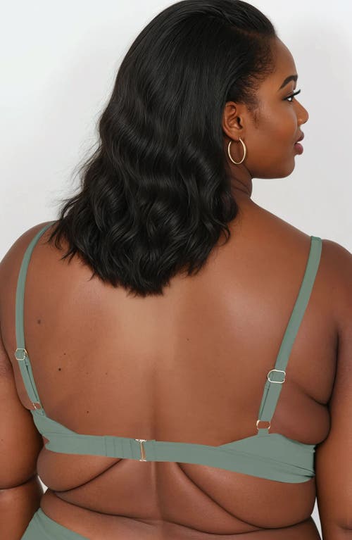 Calypsa Plus Size Adjustable Strap Clasp Swim Bra In Green