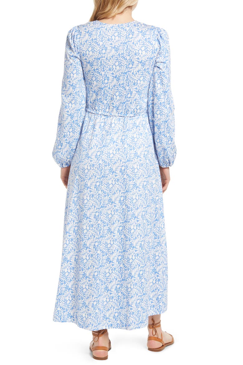 Belted Long Sleeve Jersey Dress, Alternate, color, GRAPE HYACINTH LEMON FOLIAGE