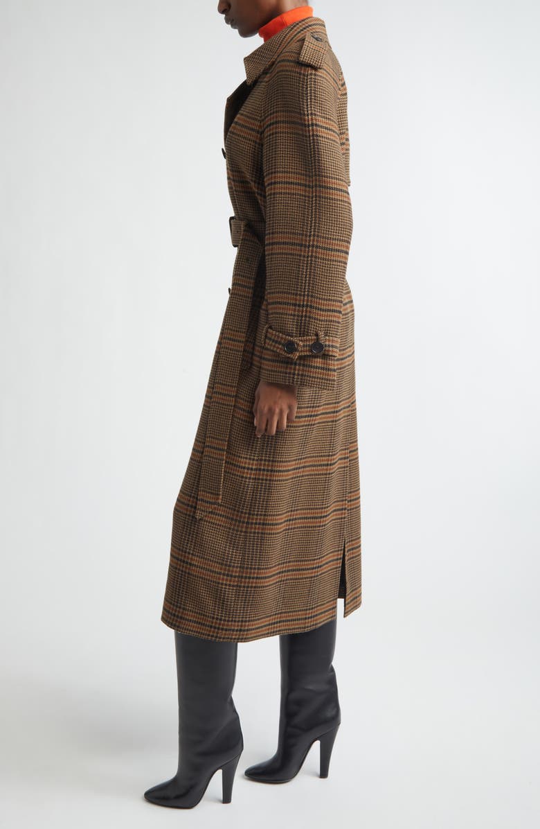 Saint Laurent Prince of Wales Wool Trench Coat, Alternate, color, Marron/ Beige/ Roux