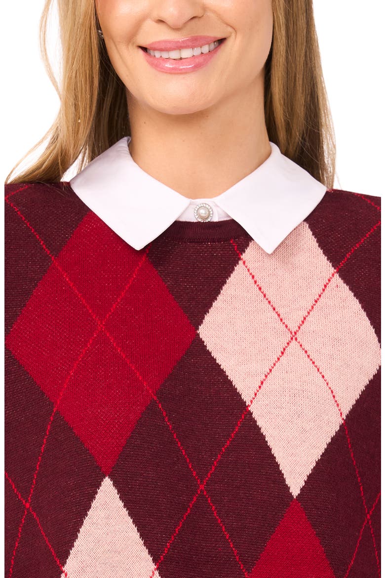by Cynthia Steffe Pointelle Chevron Stripe Crewneck Sweater, Alternate, color, RICH BURGUNDY