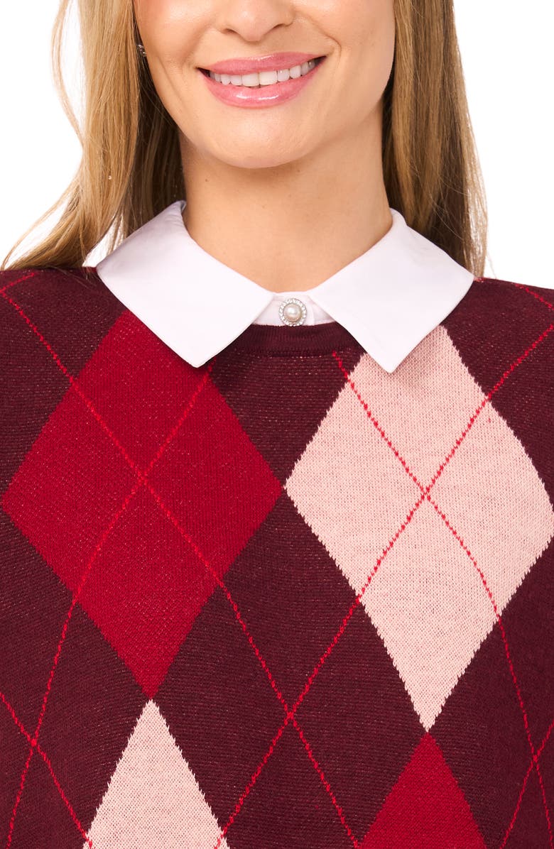 CeCe by Cynthia Steffe Pointelle Chevron Stripe Crewneck Sweater, Alternate, color, Rich Burgundy