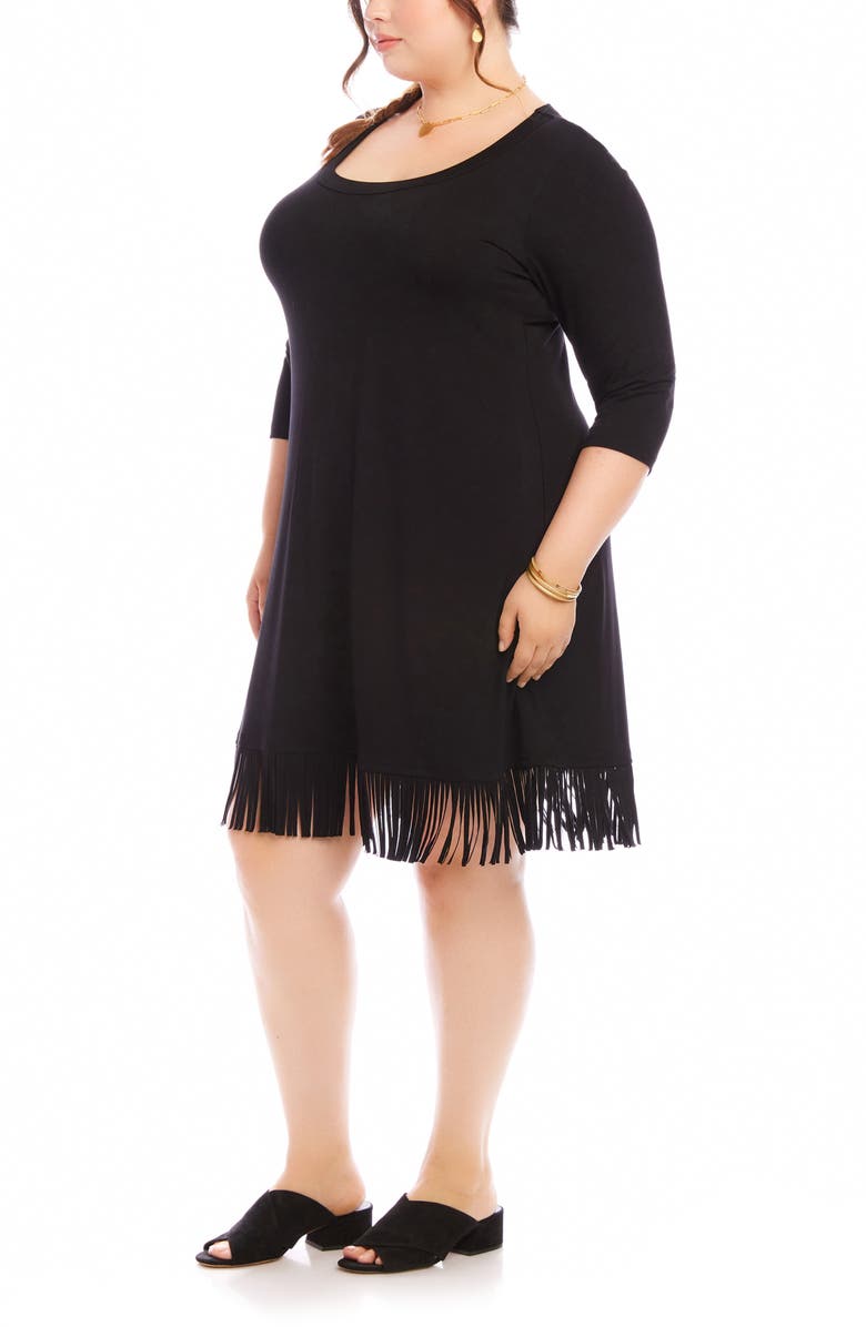 Karen Kane Fringe Trim Scoop Neck Dress, Alternate, color, Black