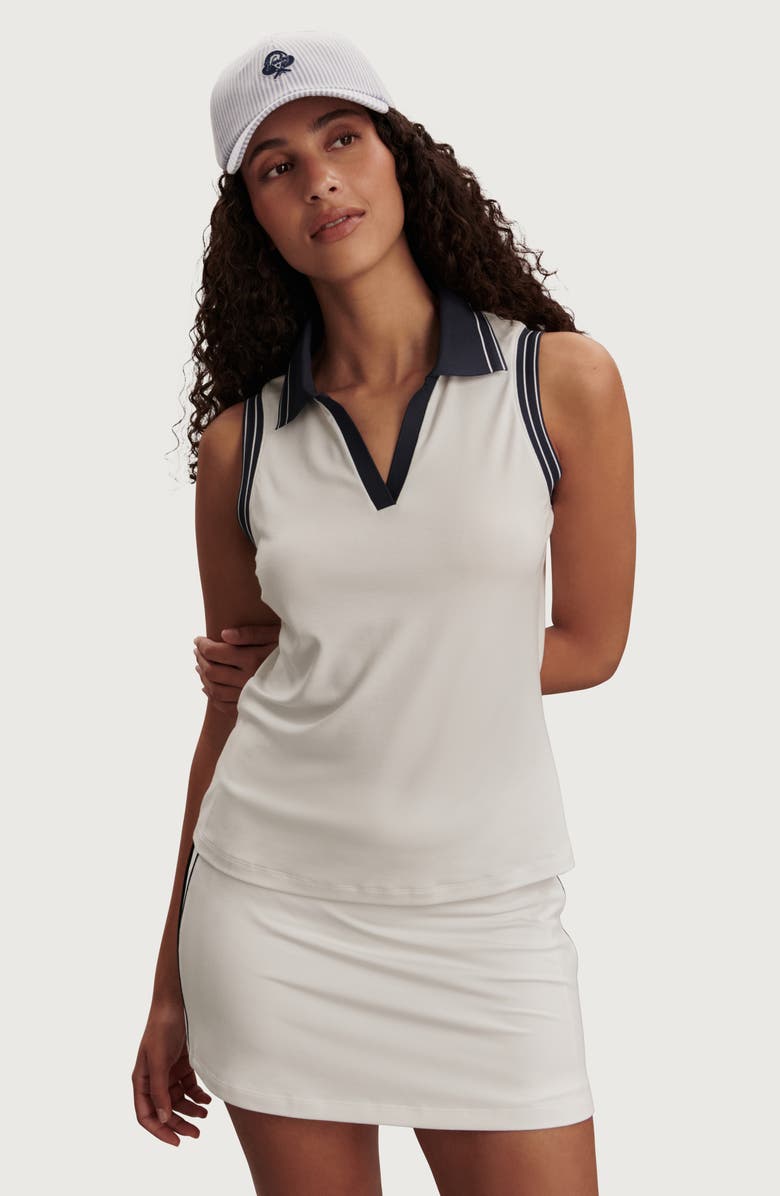 Varley Isaac Performance Polo Tank, Alternate, color, White / Blue Nights